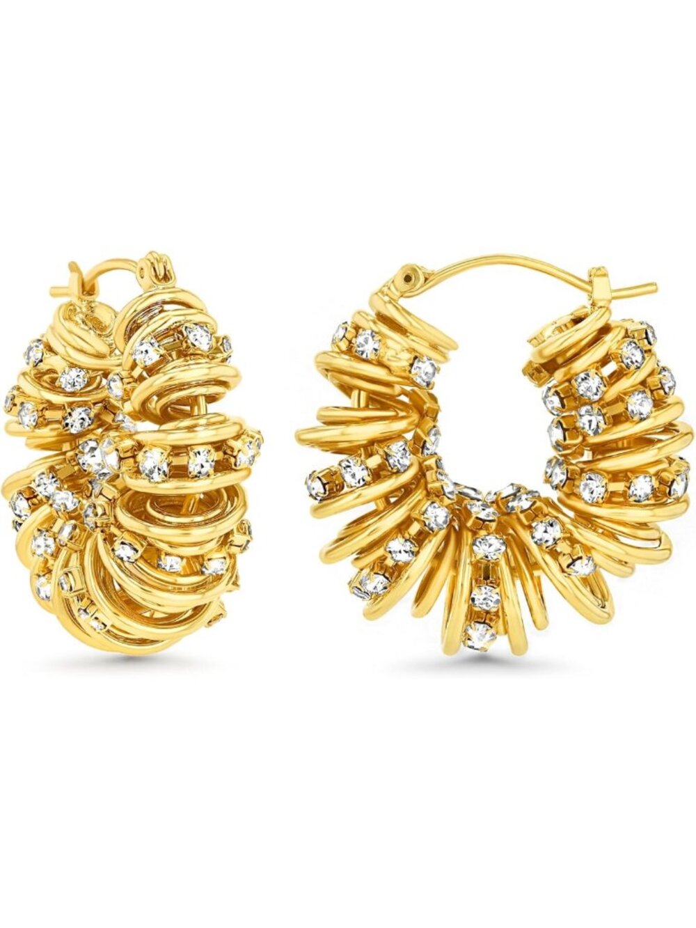 Chunky Twisted Open Hoop Earrings, 18K Gold Plated, CZ, Vintage Bohemian Style